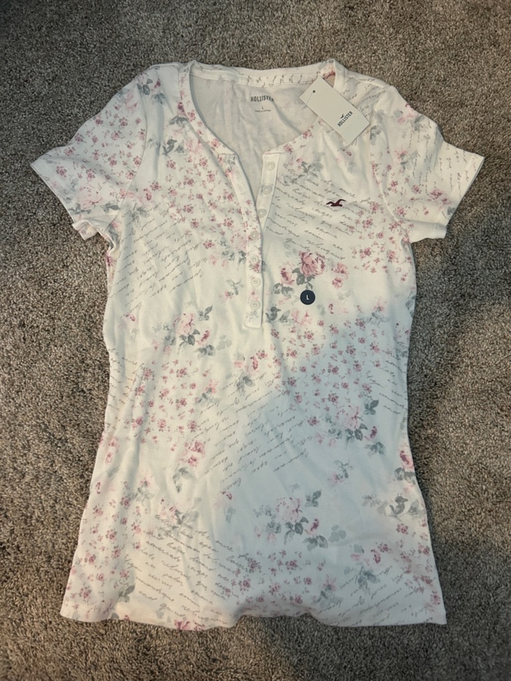 Hollister White Short-Sleeve Floral Henley Tee